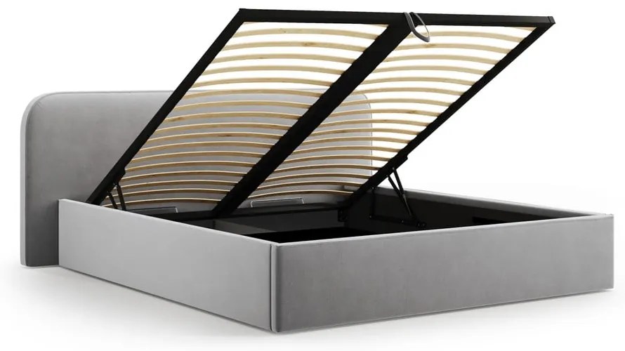 Светлосиво двойно тапицирано легло с място за съхранение с включена подматрачна рамка 160x200 cm Elizabeth – Micadoni