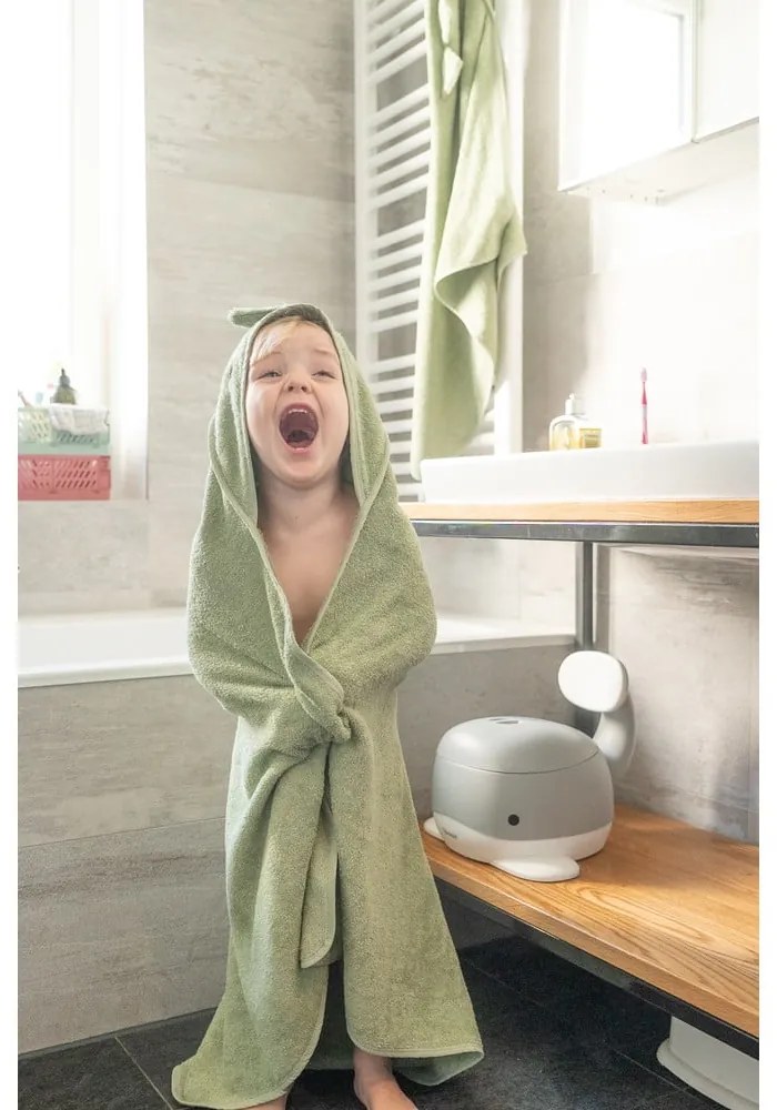 Зелена памучна детска хавлия с качулка 75x75 cm Dinosaur – Kindsgut