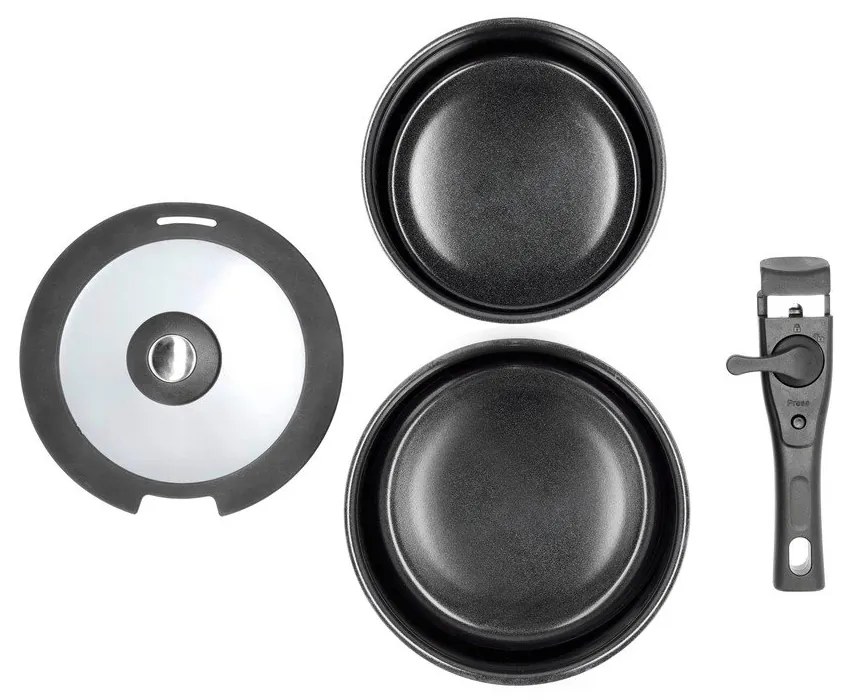 Алуминиев комплект тигани с подвижна дръжка 2 бр. с капак и незалепващо покритие 2,4 l – Holm