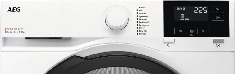 Сушилня AEG TR718BE, Клас D, 118 л, 8 кг, LED дисплей, Филтър EasyClean, MixDry, Anticrease, Бял