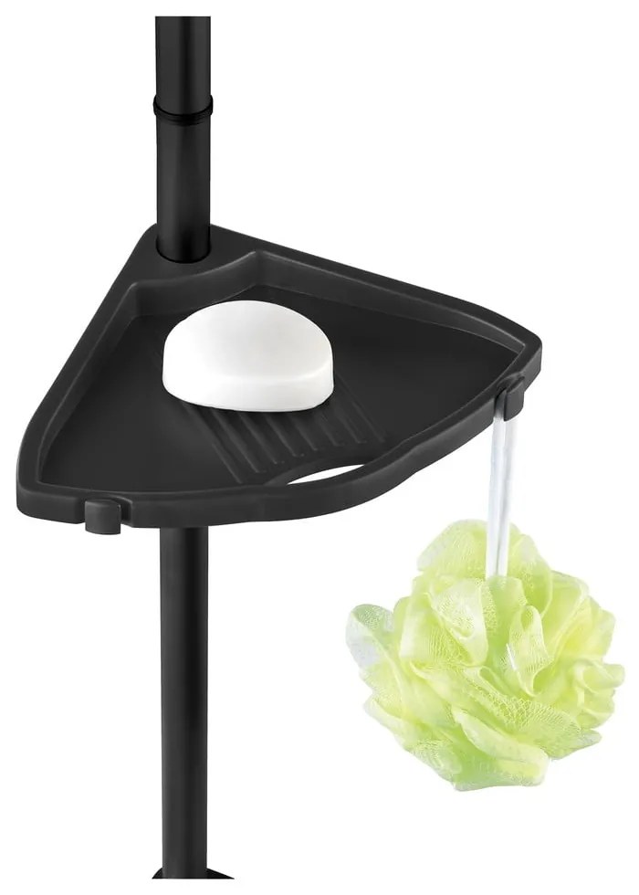 Черен телескопичен ъглов пластмасов рафт за баня Compact – Wenko