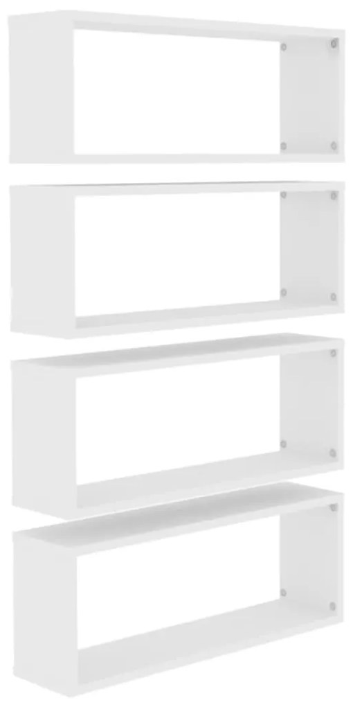 807134 vidaXL Стенни кубични рафтове, 4 бр, бели, 60x15x23см, инженерно дърво
