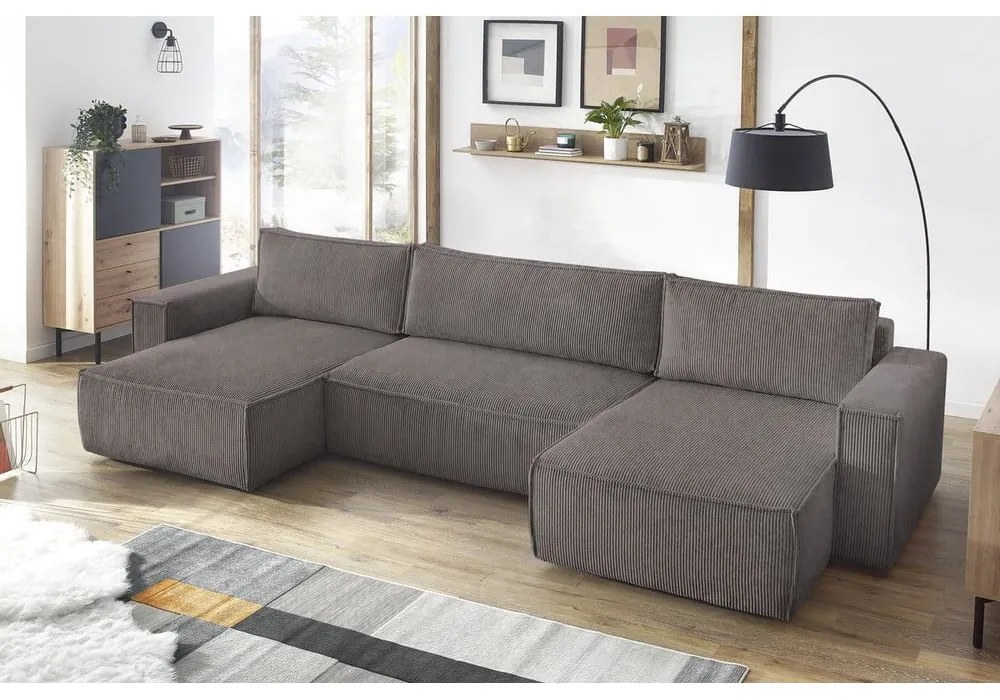 Тъмносив велурен U-образен разтегателен диван Nihad - Bobochic Paris