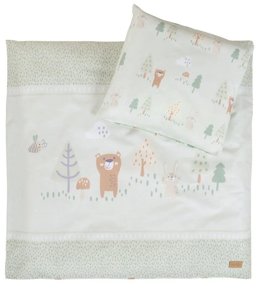 Светлозелено памучно детско спално бельо за детско креватче 80x80 cm Woodland Buddies – Roba