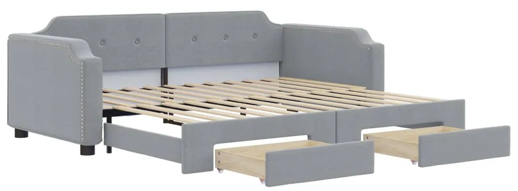 3197680 vidaXL Канапе с изтеглящо легло и чекмеджета светлосиво 90x190 см плат