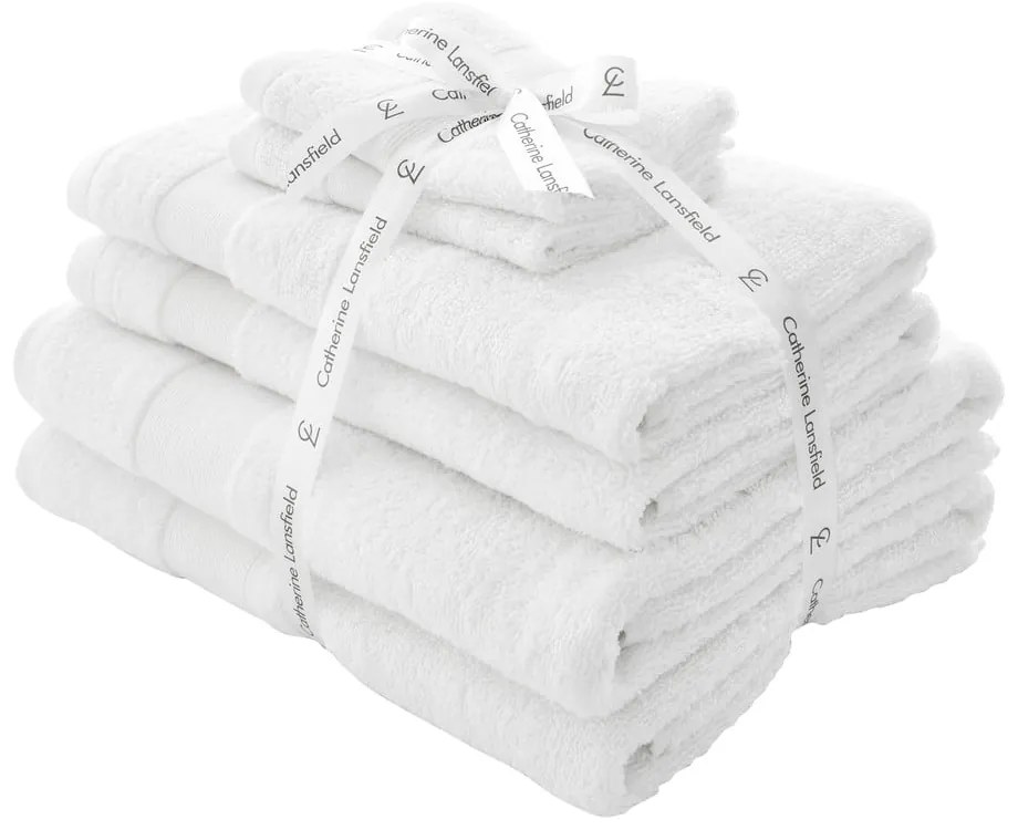 Бели памучни хавлии и кърпи за баня в комплект от 6 бр. от тери Anti-Bacterial – Catherine Lansfield
