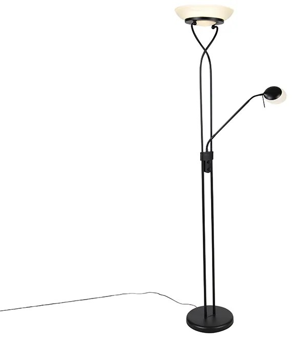 Подова лампа черна с LED и димер с лампа за четене Dim to Warm - Empoli