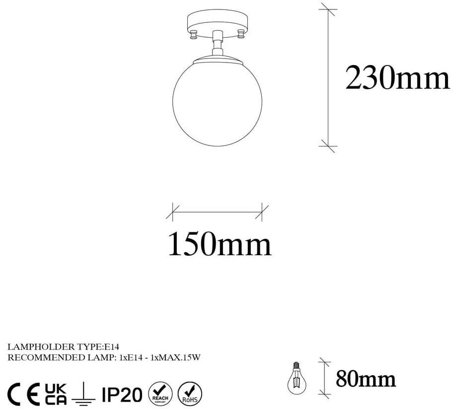 Черно осветително тяло за таван със стъклен абажур ø 15 cm Atmaca – Opviq lights