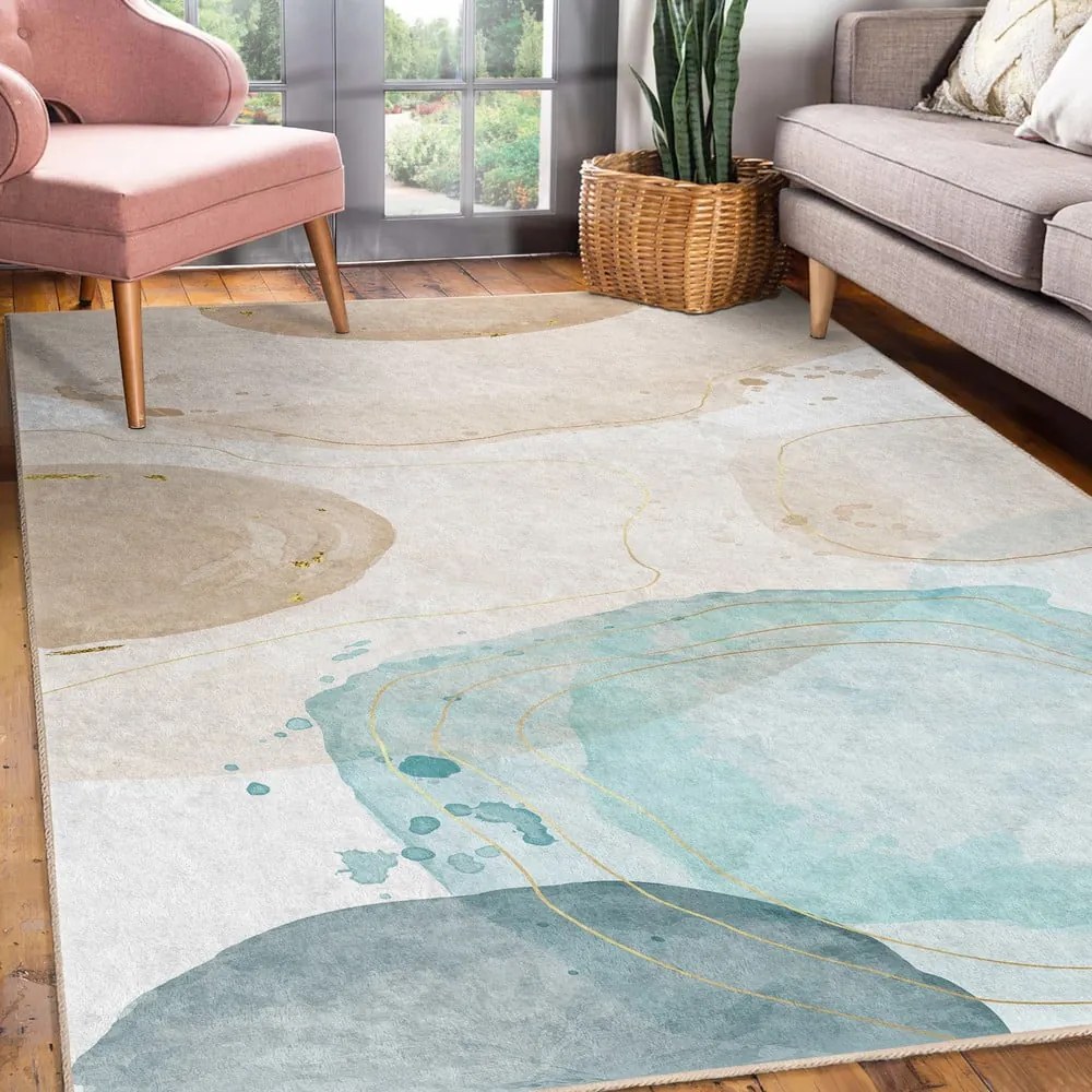 Кремаво-тюркоазен килим подходящ за пране 80x150 cm Puddle – Mila Home