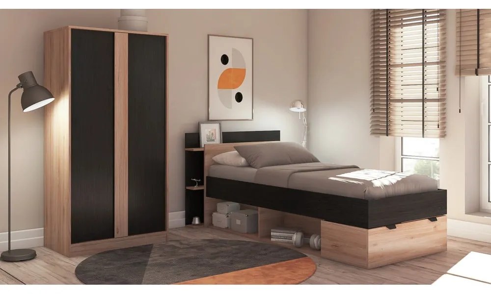 Черно-естествен гардероб от декор от дъб 90x180x53 cm Dennis – Marckeric