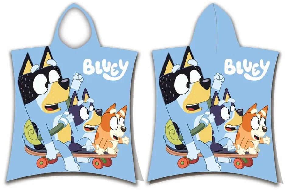 Синьо памучно детско пончо размер 3-8 години Bluey Skate – Jerry Fabrics