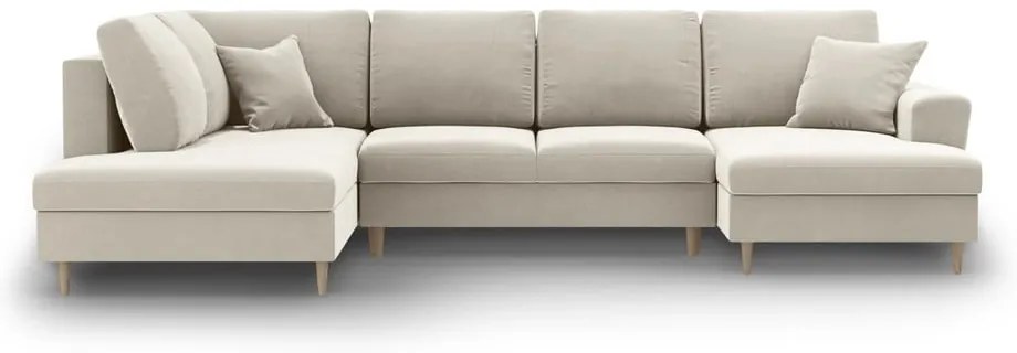 Бежов кадифен разтегателен ъглов диван с място за съхранение (ляв ъгъл/U форма) Kyoto – Cosmopolitan Design