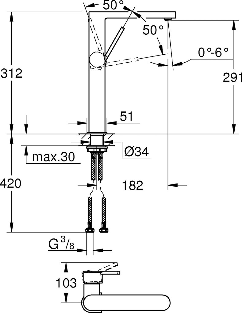 Смесител за мивка за маса Grohe Plus-Anthracite