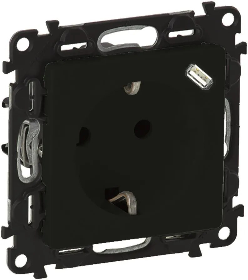 Legrand Контакт ШУКО 2P+E 16A + USB тип C 1.5A 7.5W цвят Черен Valena Life  - 756335