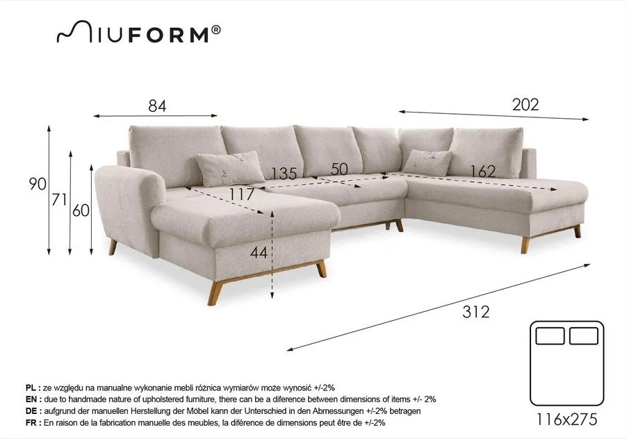 Тюркоазен U-образен разтегателен диван, десен ъгъл Scandic Lagom - Miuform