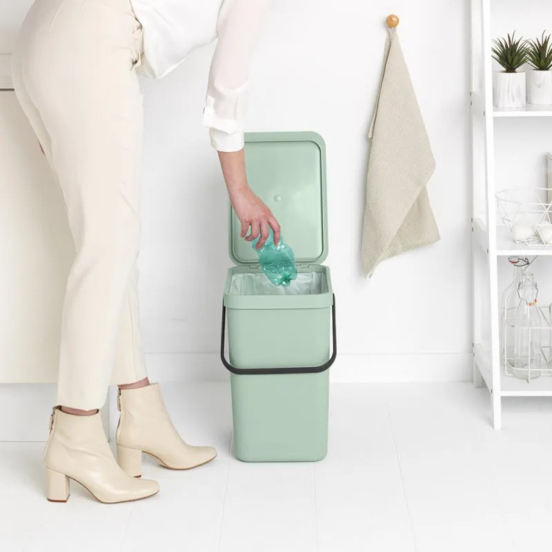 Кош за разделно събиране на боклук Brabantia Sort&Go 1005522, 25 л, Дръжка, Възможност за стенен монтаж, Светлозелен