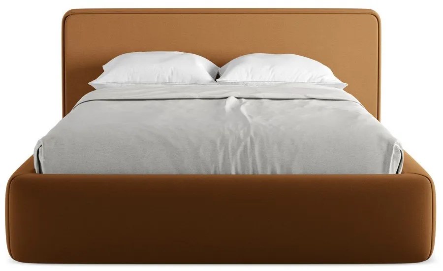 Двойно легло теракотено тапицирано с място за съхранение и включена подматрачна рамка 140x200 cm Kiana – Makamii