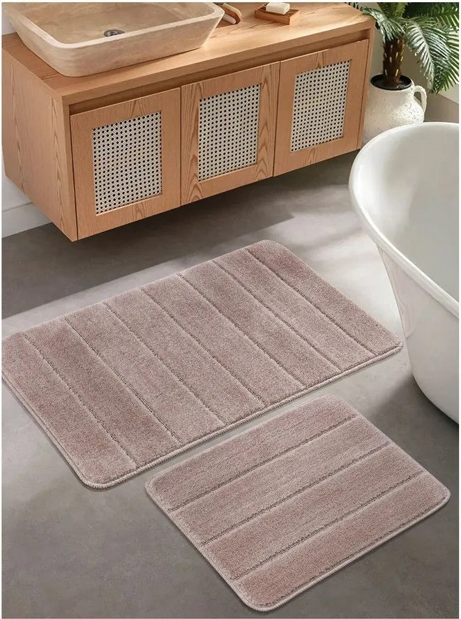 Кафяви килими за баня в комплект 2 бр. 50x80 cm Yeni Cizgli – Foutastic