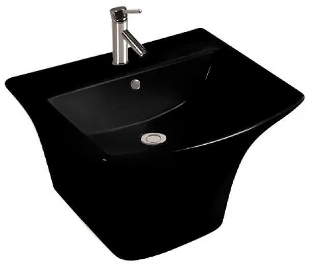 Мивка за баня ICC 5345 BLACK, Inter Ceramic, полуконзола, стенен монтаж, с отвор за смесител и преливник, порцелан, черен гланц, 53x46x39см