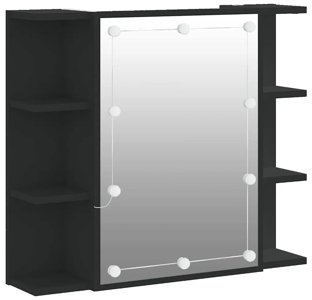 833536 vidaXL Огледален шкаф с LED, черен, 70x16,5x60 см