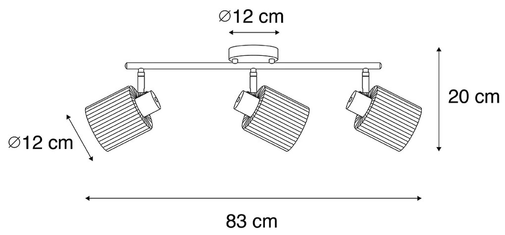 Таванен прожектор черен с димно стъкло 3-светлина регулируем - Laura