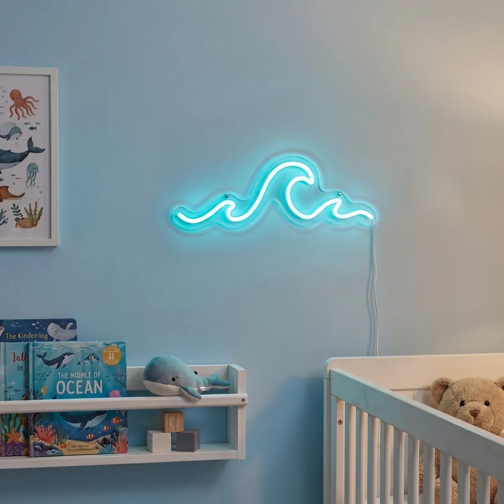 Неонова стенна лампа синя с LED - Wave