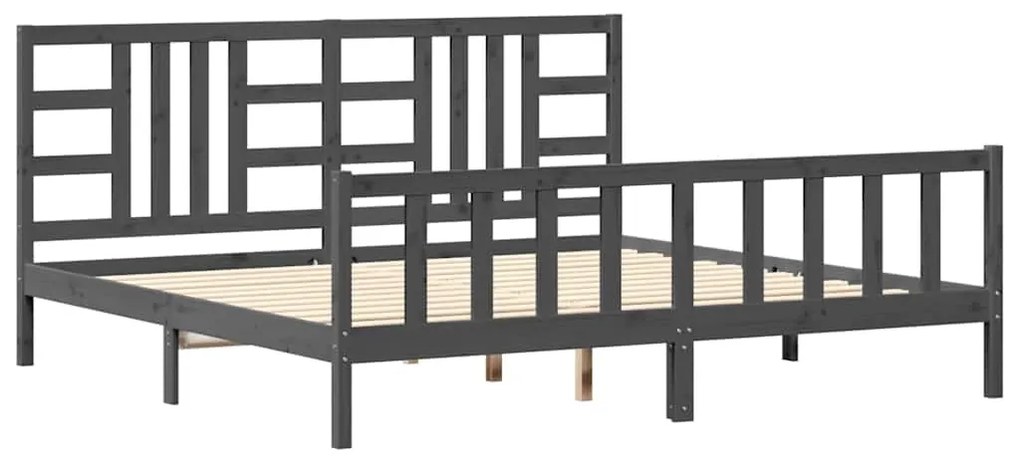 3191993 vidaXL Рамка за легло с табла, сива, 200х200 см, масивно дърво