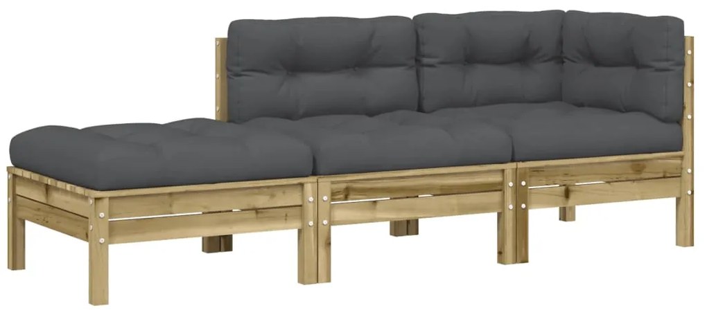 838176 vidaXL Градински диван с възглавници и табуретка, 3-местен