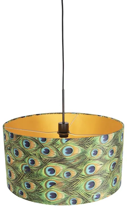 Висяща лампа с кадифена абажур паун със злато 50 см - Combi