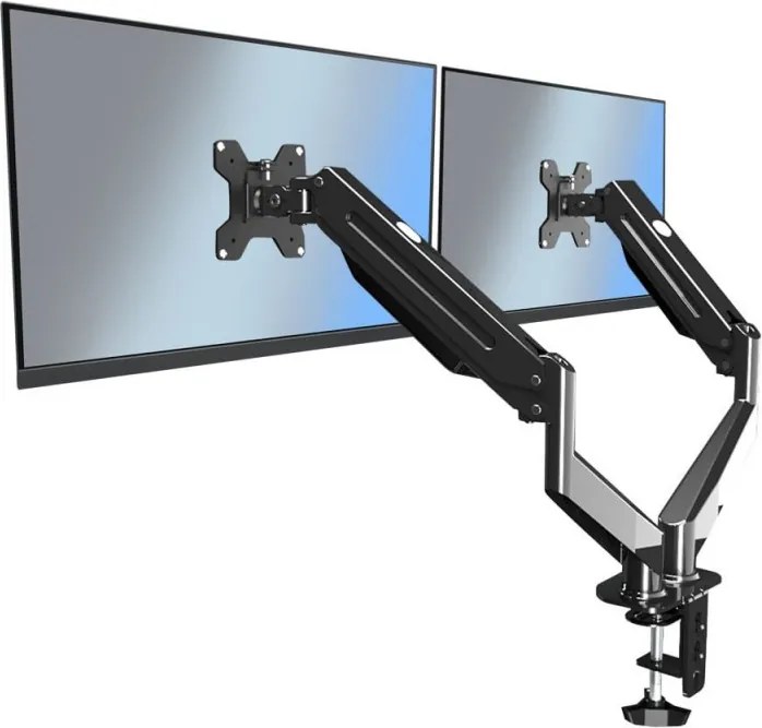 Стойка за монитори Esperanza ERW020, 17"-27", За 2 монитора, Пружинен механизъм, VESA 75/100 mm, До 6 кг на рамо, Черен