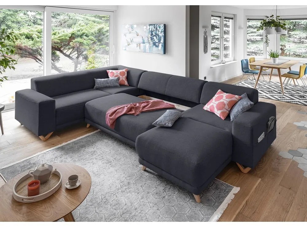 Антрацитен разтегателен/с място за съхранение ъглов диван (ляв ъгъл/U форма) Classy Sophie – Miuform