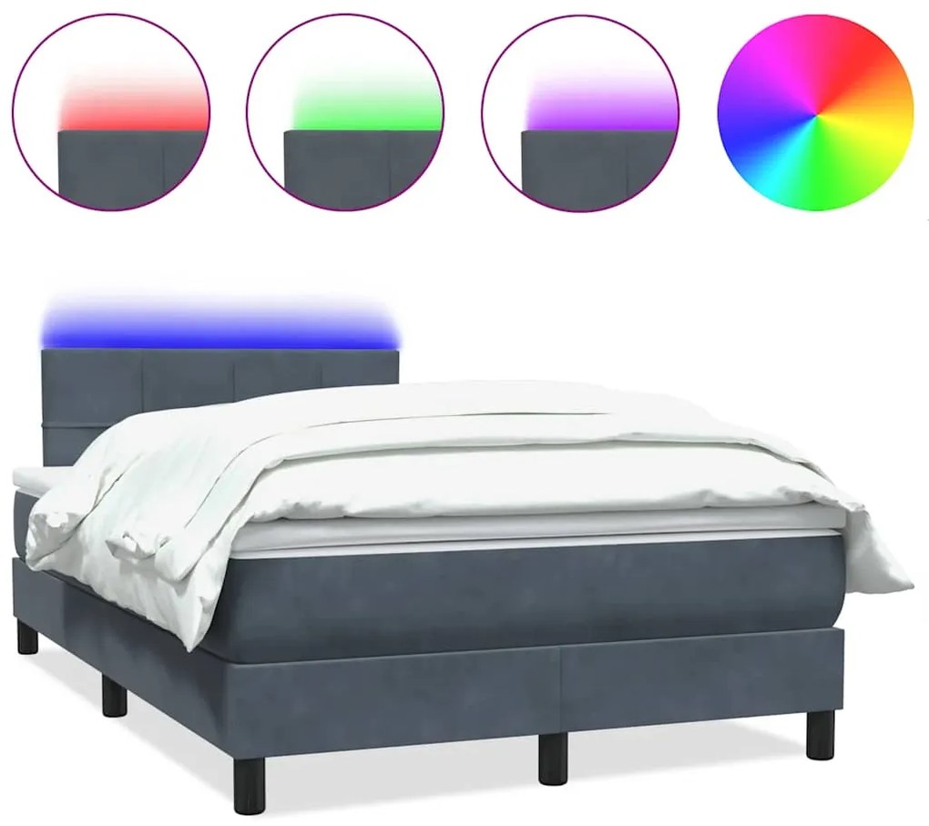 3316924 vidaXL Боксспринг легло с матрак и LED, тъмносиво, 120x220 см, кадифе