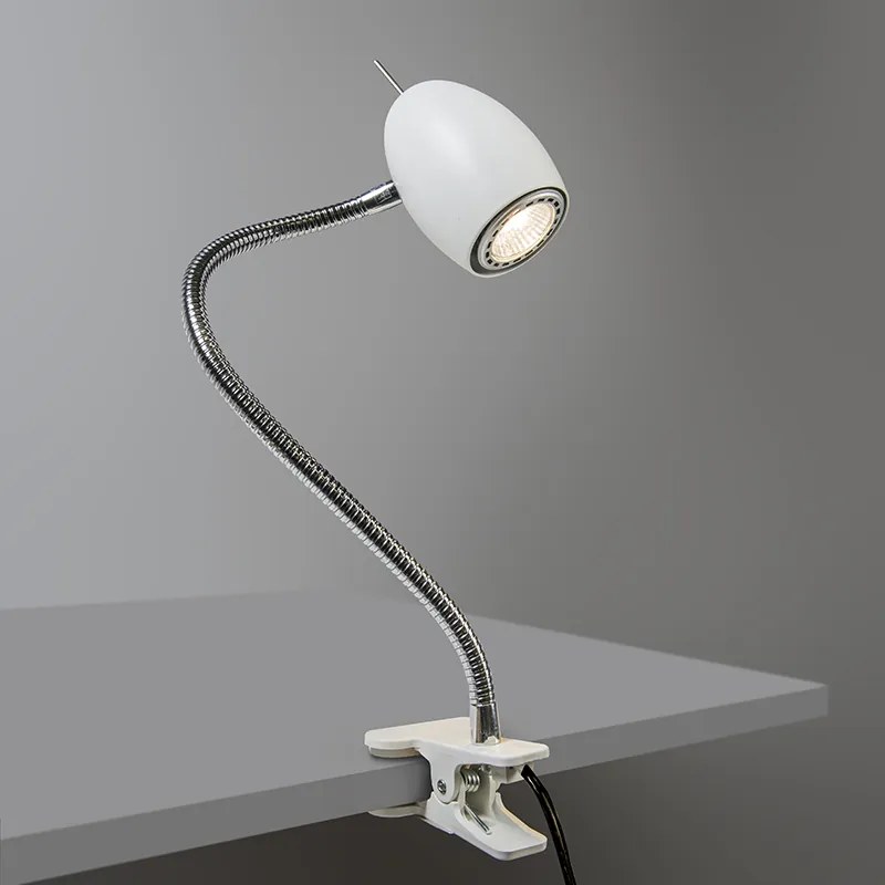Дизайнерски клипс прожектор бял с гъвкаво рамо GU10 50mm - Egg