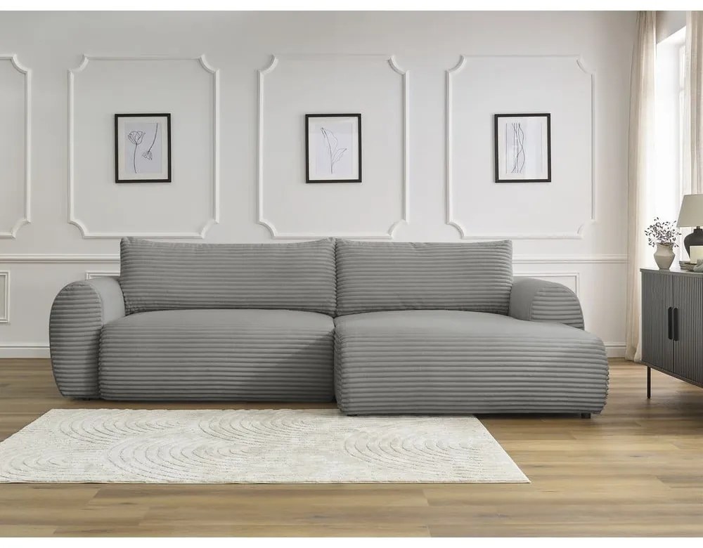 Тъмносив разтегателен ъглов диван от рипсено кадифе (десен ъгъл) Lucien – Bobochic Paris