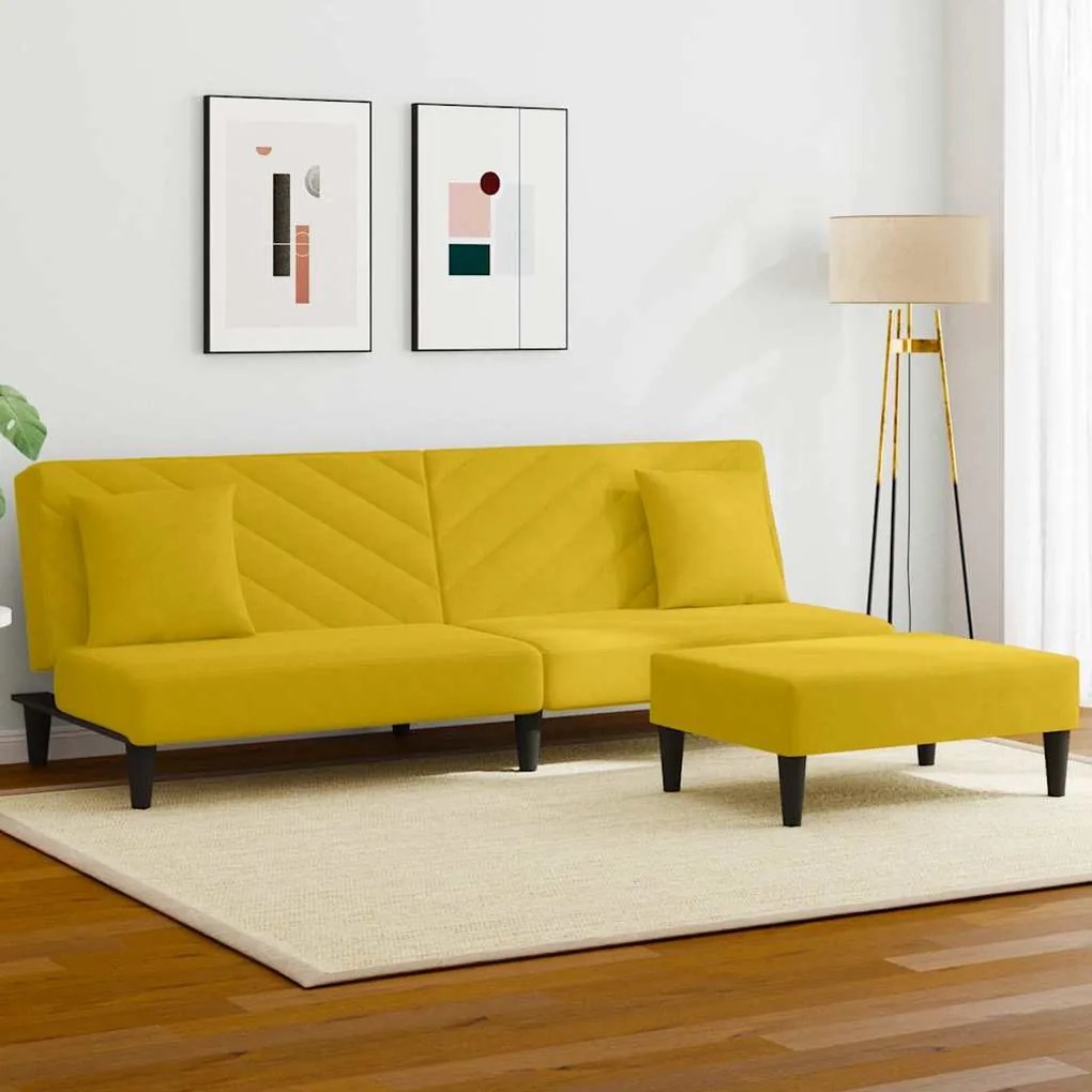 3216266 vidaXL Комплект дивани от 2 части с възглавници, жълт, кадифе