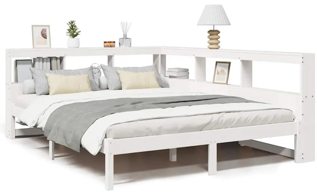 3324318 vidaXL Легло с етажерка за книги, без матрак, 140x200 см, бор масив