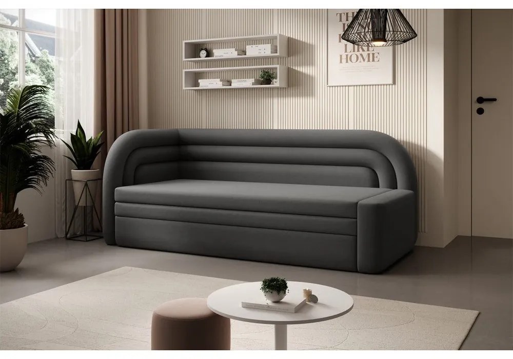 Кафяво-сив кадифен разтегателен диван с място за съхранение ляв ъгъл 223 cm Fabillo – ELTAP