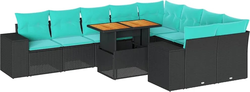 3327417 vidaXL Градински комплект диван с възглавници 10 части черен полиратан