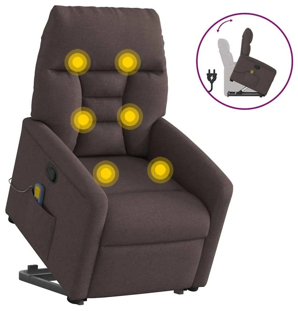 3303047 vidaXL Изправящ масажен реклайнер стол, тъмнокафяв, текстил
