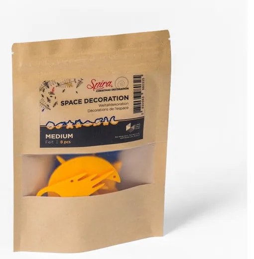 Комплект от 8 коледни украси от жълт и син филц - Spira