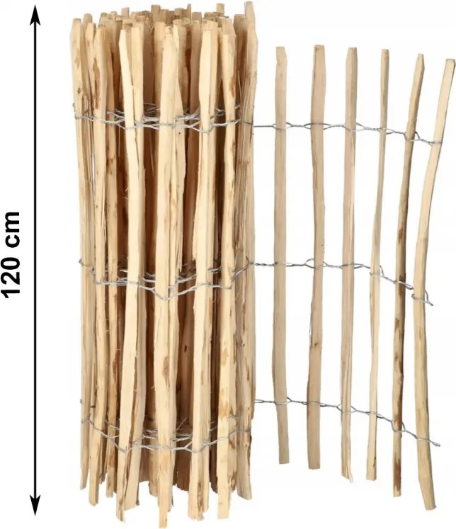Градинска ограда от цепени лешникови пръчки, оплетени на тел 100 x 500 cm