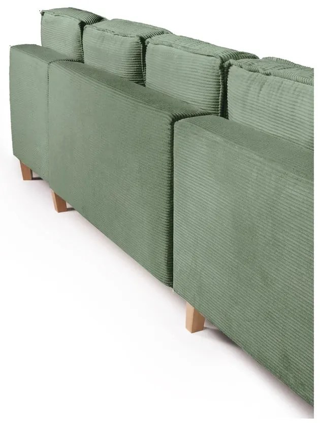 Светлозелен сгъваем ъглов диван от рипсено кадифе (ляв ъгъл/"U" форма) Tori – Bonami Selection