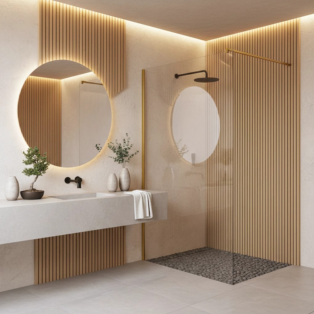Параван за душ Rea Flexi Transparent / Brush Gold 70