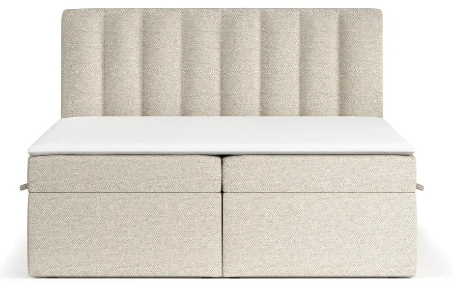 Бежово боксспринг легло с място за съхранение 160x200 cm Novento – Maison de Rêve