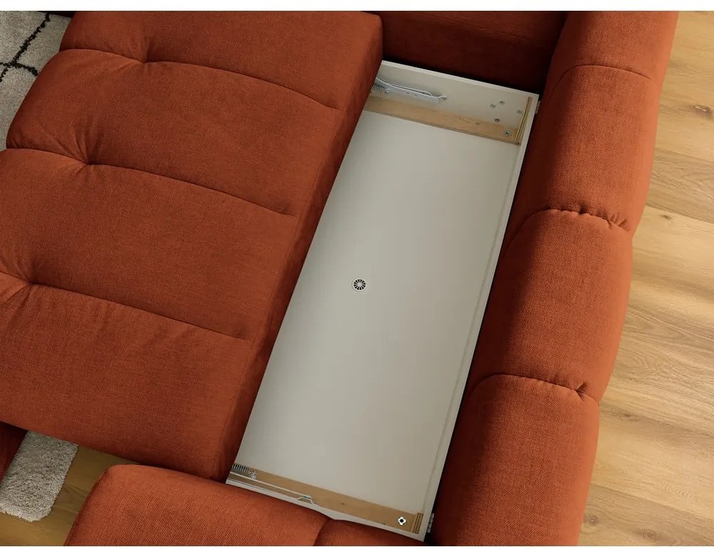 Сгъваем/с място за съхранение ъглов диван в тухлен цвят (ляв ъгъл/L форма) Fuji – Bobochic Paris