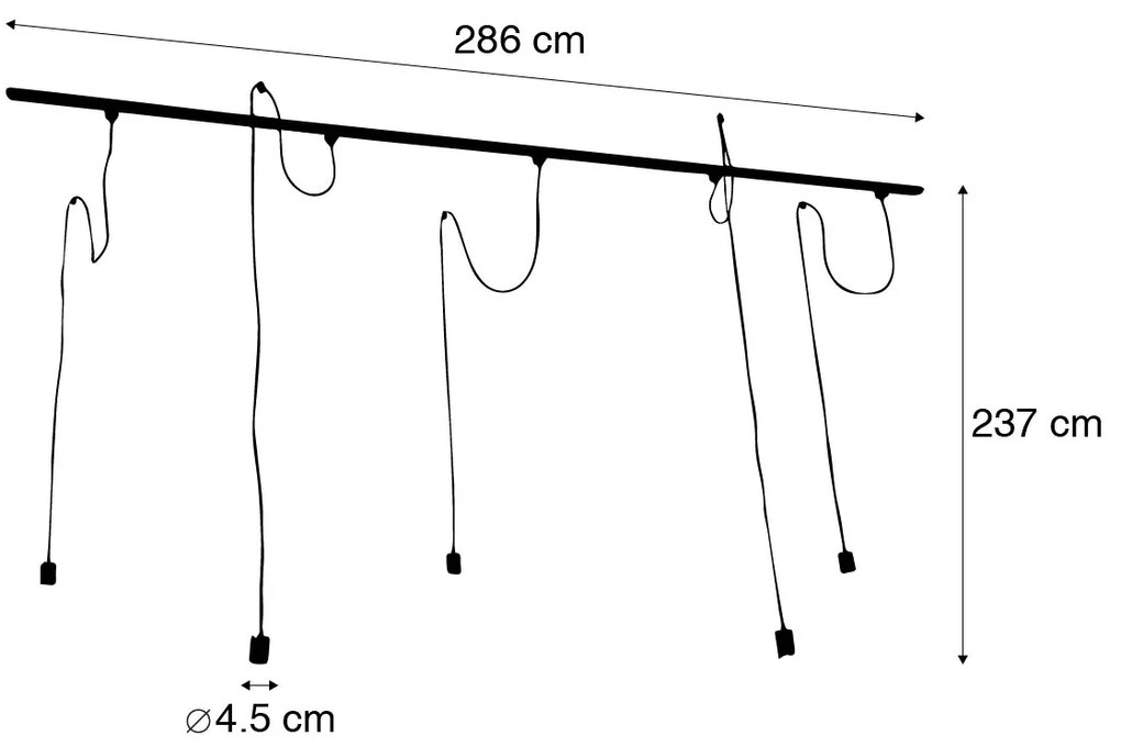 Модерна релсова система с 5 висящи лампи черна 1-фазен - Iconic Cavalux