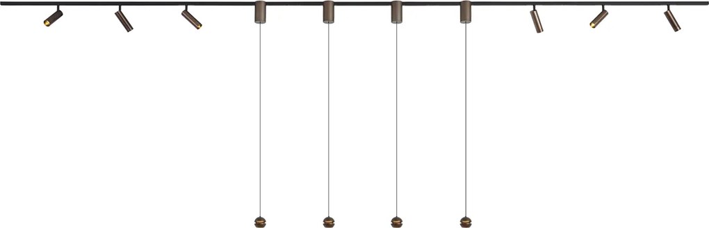 Модерна релсова осветителна система с 6 прожектора и 4 висящи лампи Easylift тъмен бронз 1-фазна - Slimline Uzzy Tira