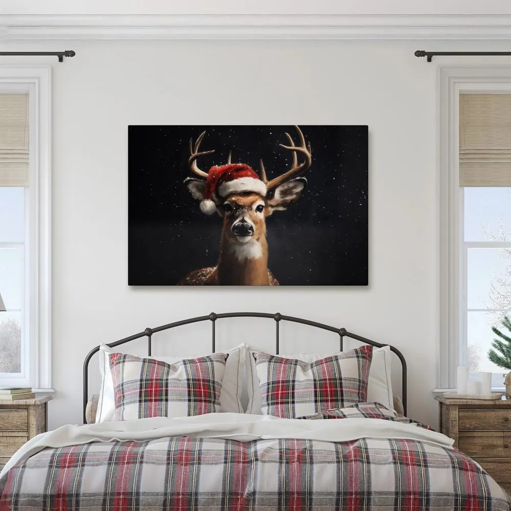 Картина на платно – Сладък коледен елен през нощта