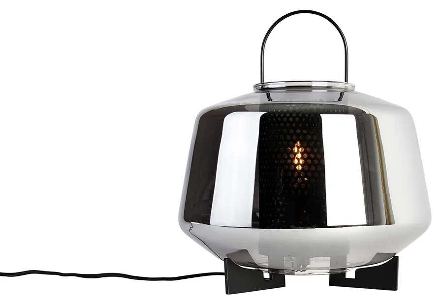 Ар Деко настолна лампа черна с опушено стъкло 30 см - Kevin