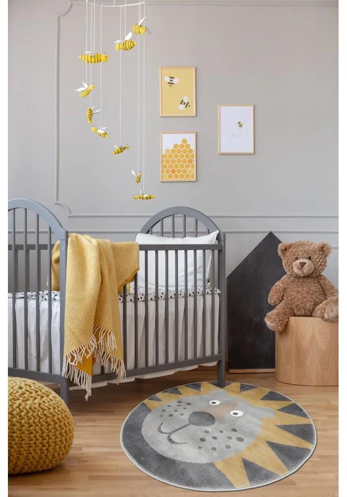 Детски килим в цвят жълта охра и сиво ø 100 cm Soft – FD